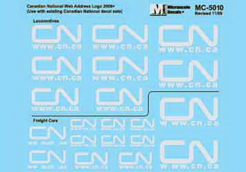 Microscale MC-5010 HO Canadian National Gray Web Address Logo Decal Sheet