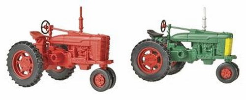Life Like 1627 HO SceneMaster Red & Green Farm Tractors Hand Painted (Set of 2)