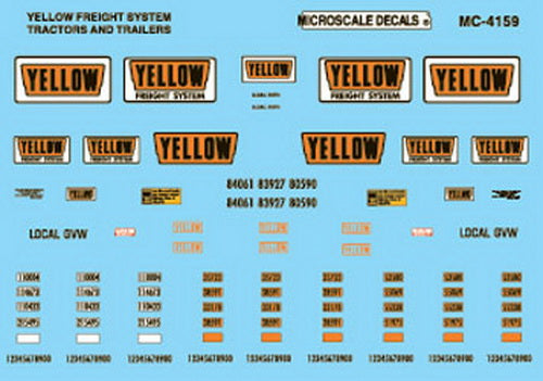 Microscale MC-4159 HO 1970+ Yellow Freight Tractor & Trailers Decal Sheet