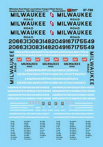 Microscale 87-789 HO 1960-87 Milwaukee Road Hiawatha Scheme Diesels Decal Sheet