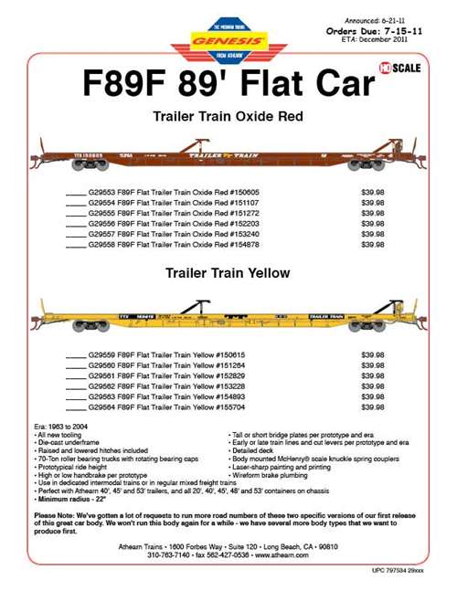 Athearn G29554 TT/Oxide #151107 HO F89F Flat