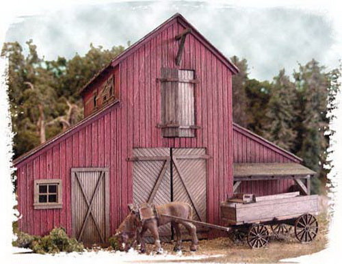 Bar Mills 0502 HO The Barn at Jackson Corners with Horse & Wagon Kit