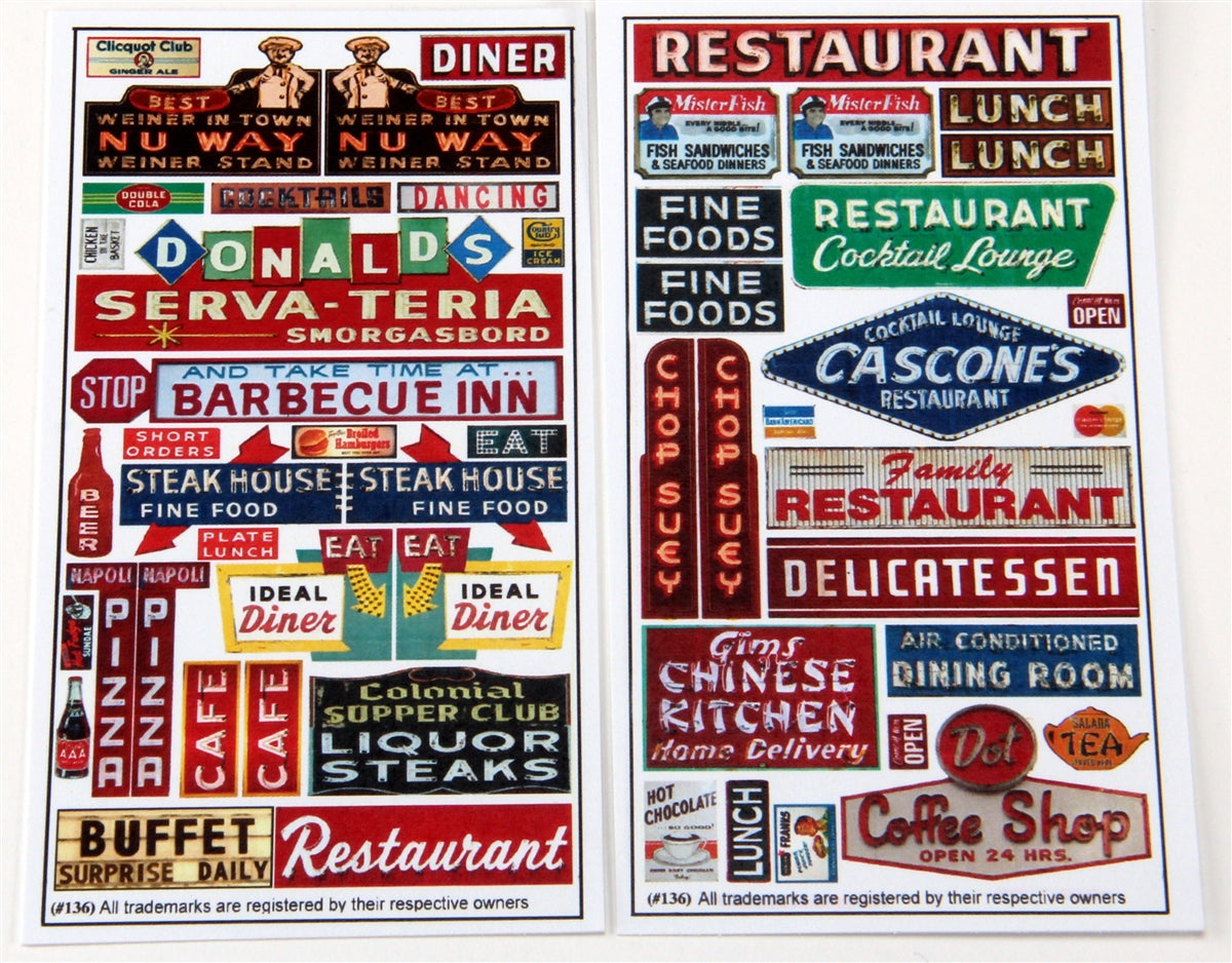 Blair Line 136 HO Restaurant & Cafe Storefront Signs Sheet (Pack of 2)