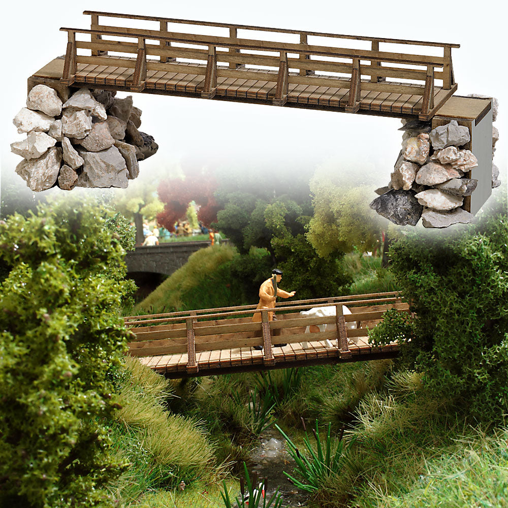 Busch 1497 Wooden Foot Bridge w/Abutments - Kit (Laser-Cut Wood)