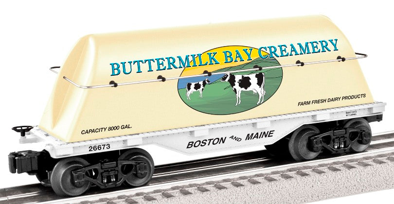 Lionel 6-26673 O Gauge Buttermilk Bay Creamery Flatcar w/ Milk Tank