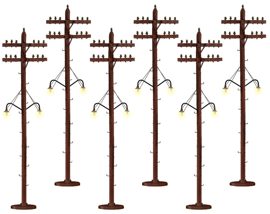 Lionel 6-37995 O Telephone Poles W/Operating Street Lights (Pack of 6) LN/Box