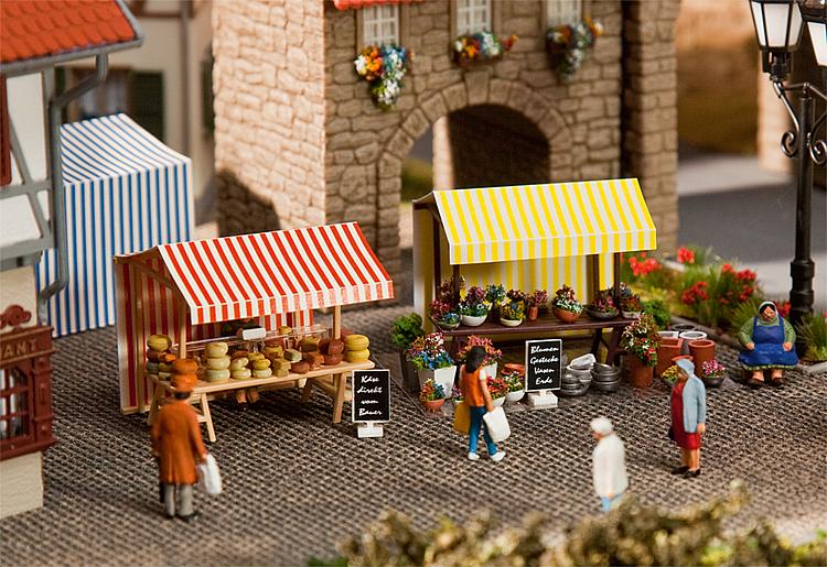 Faller Gmbh 180614 HO Farmers Market Sales Tents Kit 1 Each Cheese & Flower