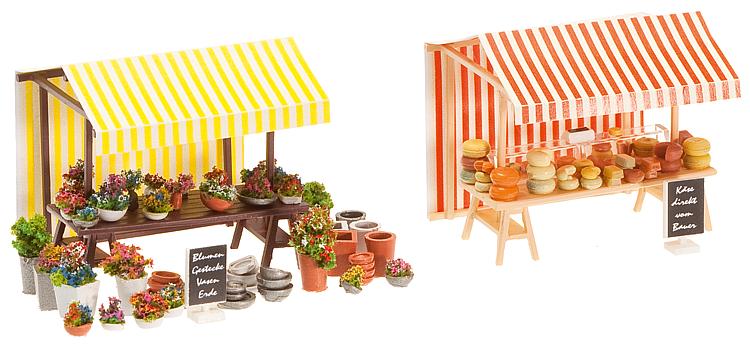 Faller Gmbh 180614 HO Farmers Market Sales Tents Kit 1 Each Cheese & Flower