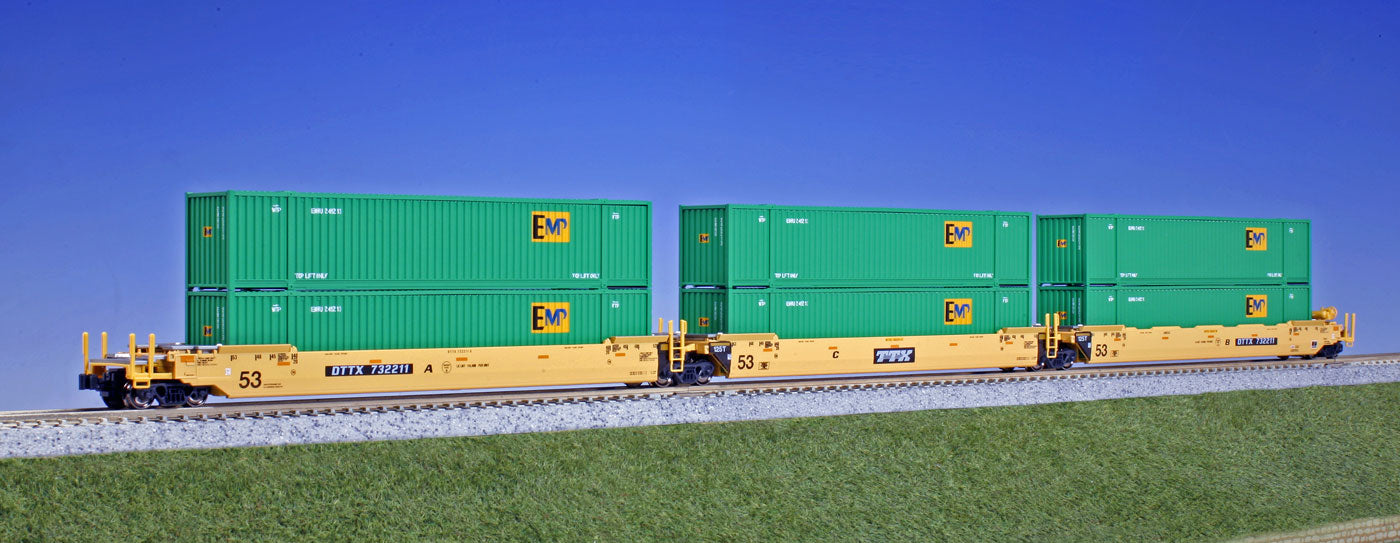 Kato 106-6161 N Maxi-IV 53' Stack Car 3pk TTX #732211 w/EMP Containers NIB