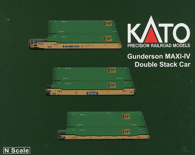 Kato 106-6161 N Maxi-IV 53' Stack Car 3pk TTX #732211 w/EMP Containers NIB
