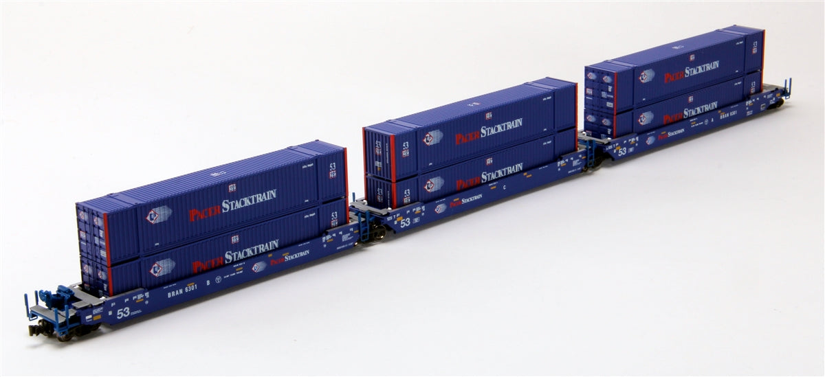 Kato 106-6165 N Maxi-IV 53' Stack Car Pacer #6301 w/Pacer Containers
