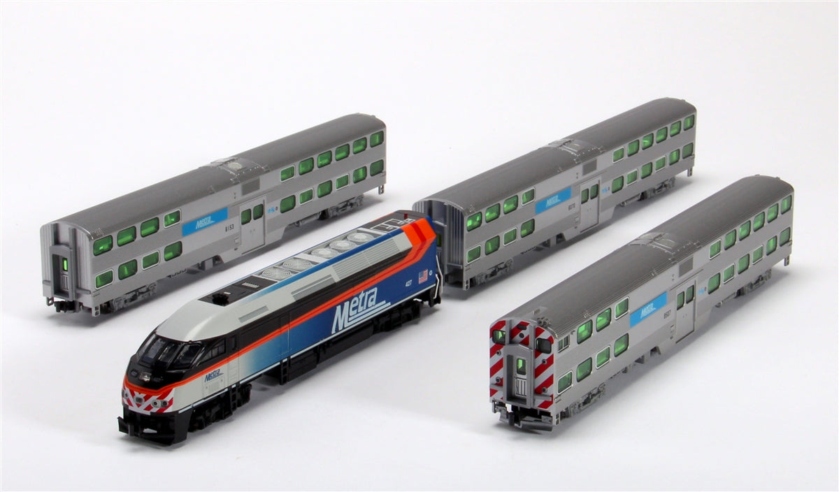 Kato 106-8701 N Scale Chicago Metra MP36PH Bi-Level Commuter Train 4-Unit Set