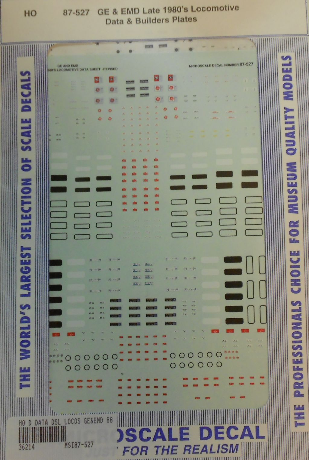 Microscale 87-527 HO 1989+ GE & EMD Data & Builders Plates Decal Sheet