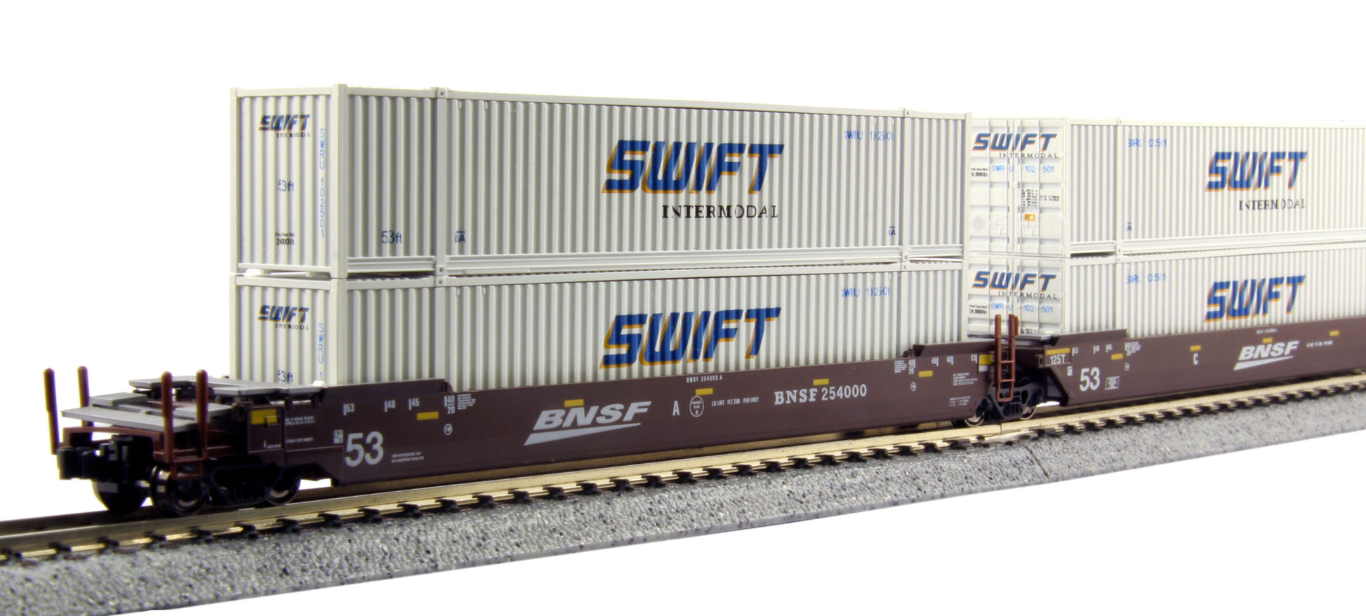 Kato 106-6167 N BNSF MAXI-IV 53' Stack Car w/Swift Container #254000 Set NIB