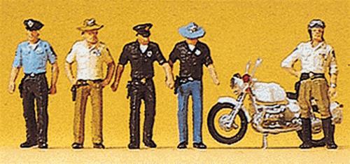 Preiser 10370 HO USA Policemen Figures with Motorcycle (Set of 5)