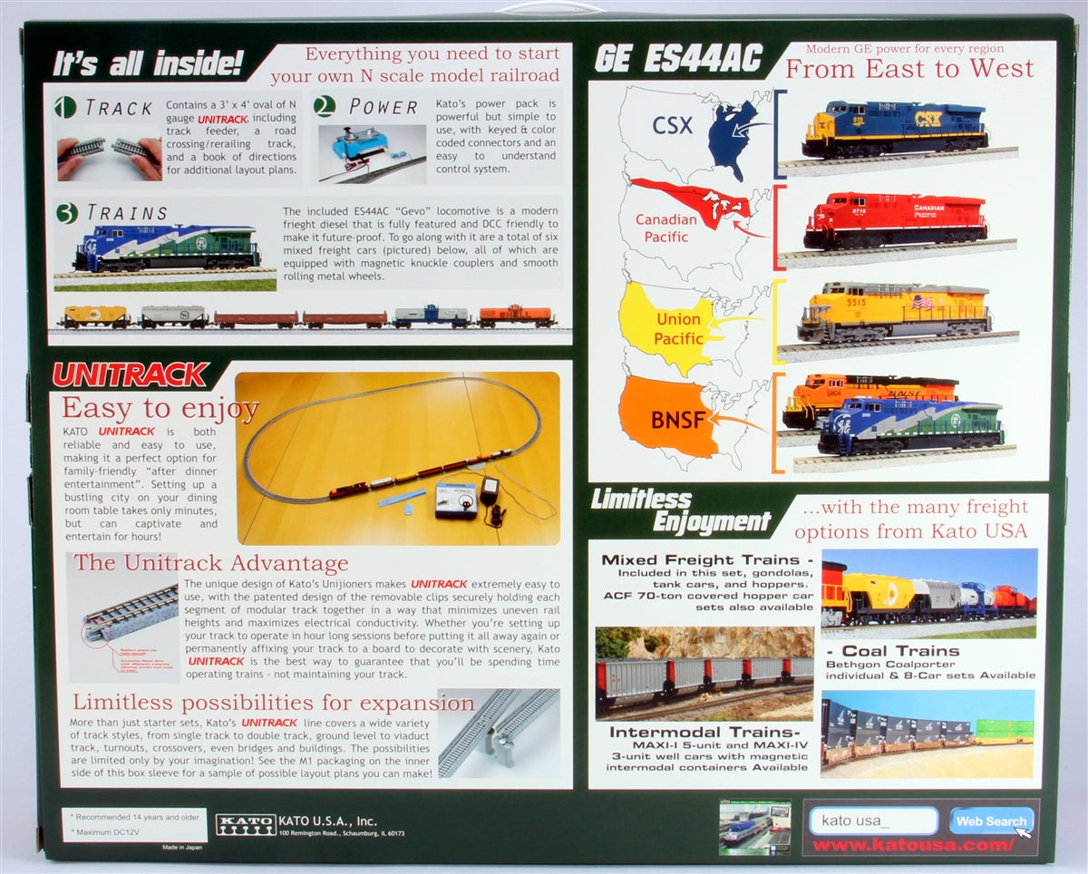 Kato 106-0021 CSX/Dark Future GE ES44AC GEVO N Gauge Diesel Freight Train Set