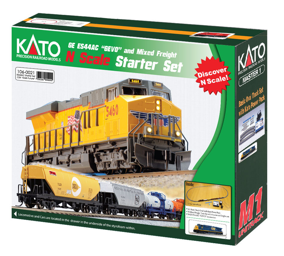 Kato 106-0021 CSX/Dark Future GE ES44AC GEVO N Gauge Diesel Freight Train Set