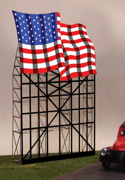 Miller Engineering 4071 HO/O Waving American Flag Animated Neon Billboard