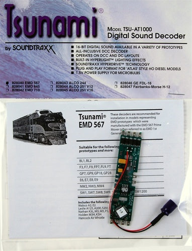SoundTraxx 828040 Tsunami TSU-AT1000 1-Amp Digital Sound Control Decoder EMD 567