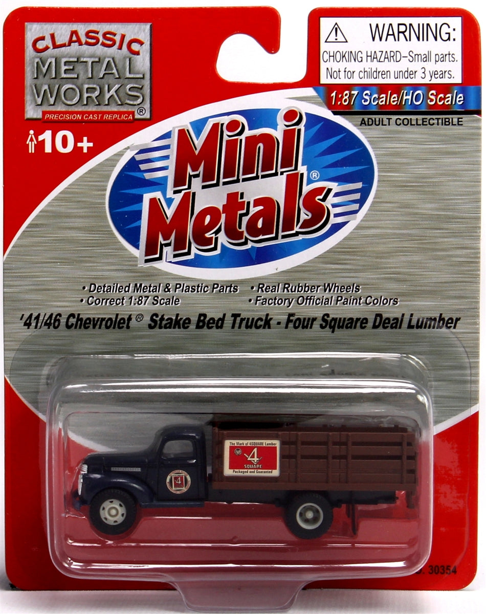 Classic Metal Works 30354 HO Mini Metals Four Square '41-46 Chevy Stakebed Truck