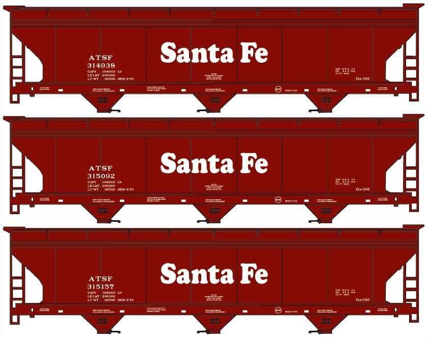 Accurail 8035 HO Scale Santa Fe Center Flow Covered Hopper ATSF Kit (Set of 3)