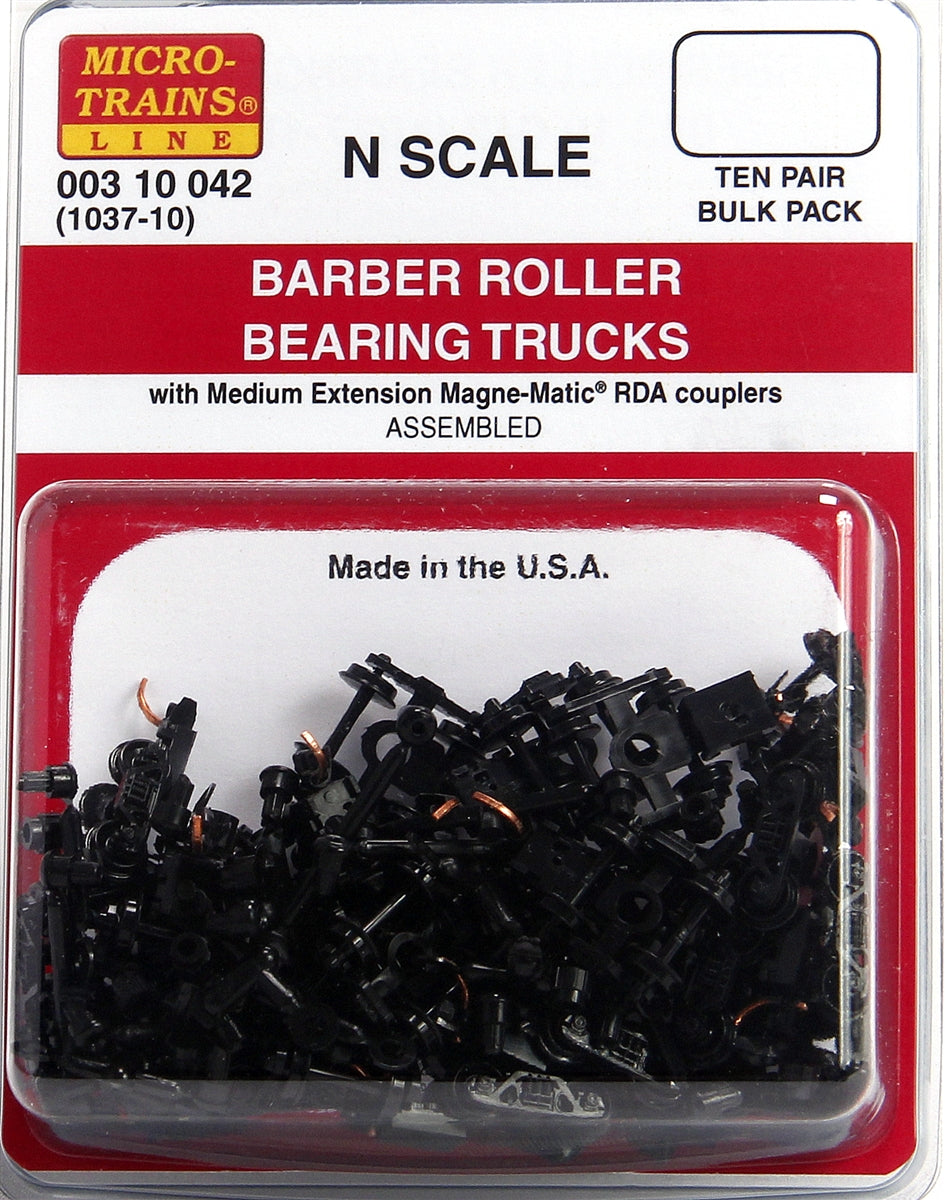 Micro-Trains 00310042 N Barber Roller-Bearing Trucks w/Med Ext. Couplers (10pr)