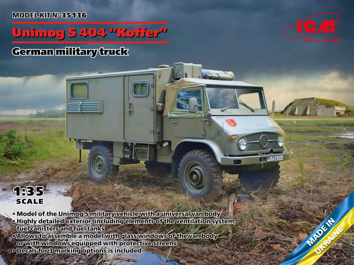 ICM 35136 1:35 Unimog S404 Box Body German Military Truck Plastic Model Kit