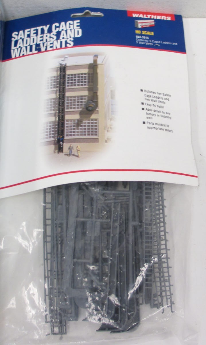 Walthers 933-3515 HO Safety Cage Ladders & Wall Vents Plastic Kit (Pack of 5)