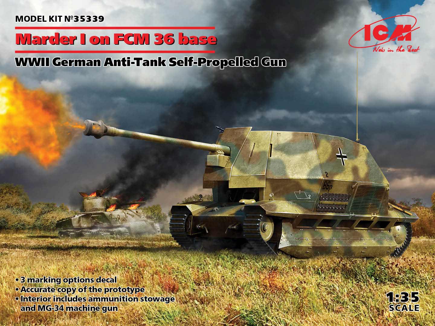 ICM 35339 1:35 WWII German Marder I on FCM 36 Base Anti-Tank Self-Propelled Gun