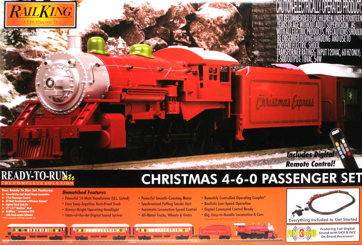 MTH 30-4218-1 Christmas RailKing 4-6-0 O Gauge Steam Train Set w/PS 3.0 LN/Box