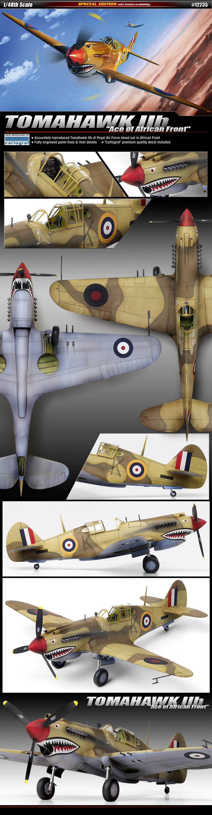Academy 12235 1:48 P-40C Tomahawk IIb Ace of African Front Military Plane Kit