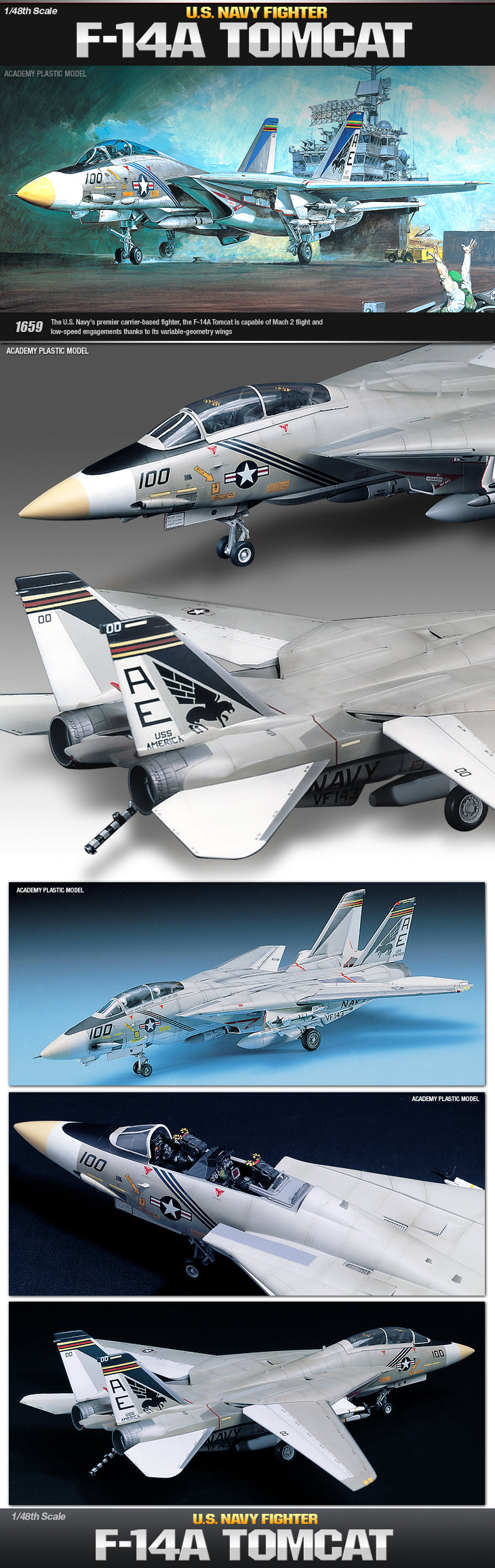 Academy 12253 1:48 F-14A Tomcat US Navy Fighter Military Aircraft Plane Kit