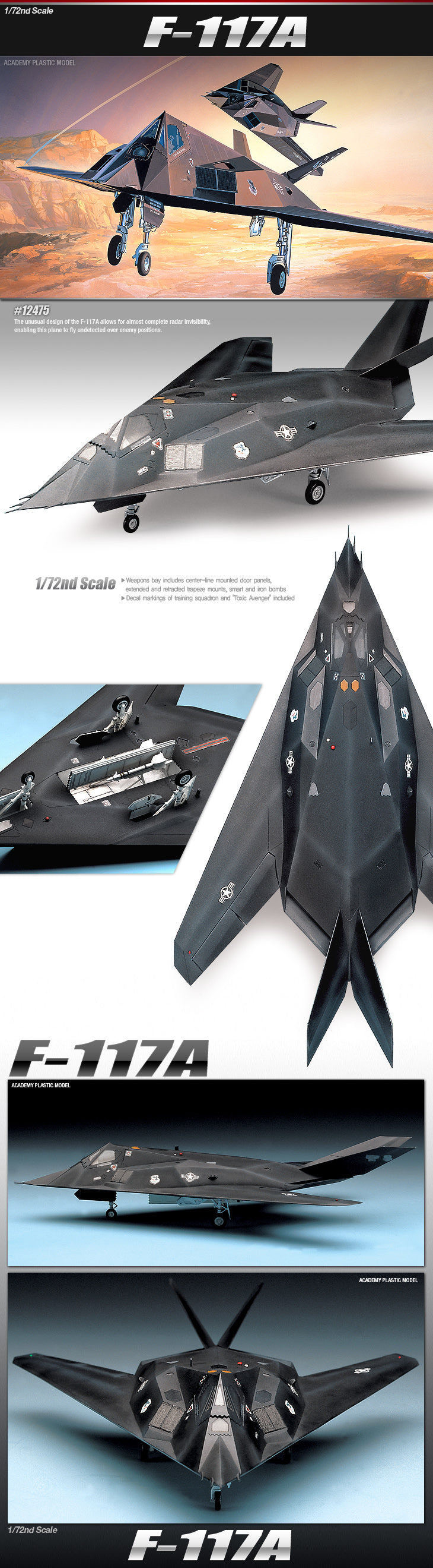 Academy 12475 1:72 F-117A Stealth Fighter w/ Toxic Avenge Military Plane Kit