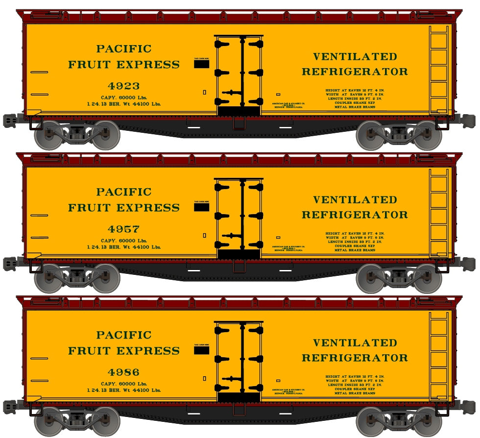 Accurail 48474 HO Pacific Fruit Express (Early) 40' Wood Reefers Kit (Set of 3)