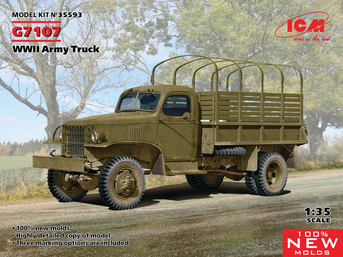 ICM 35593 1:35 WWII G7107 Army Truck New Tool Military Vehicle Model Kit