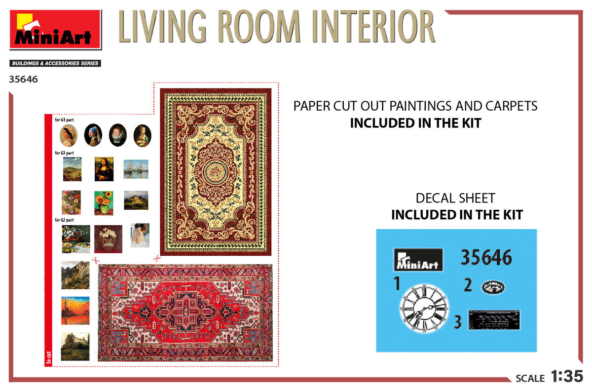 MiniArt 35646 1:35 Living Room Interior Furniture Plastic Model Kit