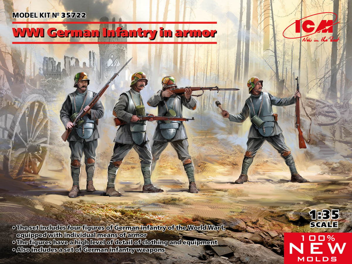ICM 35722 1:35 WWI German Infantry in Armor Plastic Figure Kit (Set of 4)
