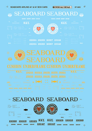 Microscale 87-965 HO Seaboard Air Line 40'' & 50'' Boxcar Decal Sheet