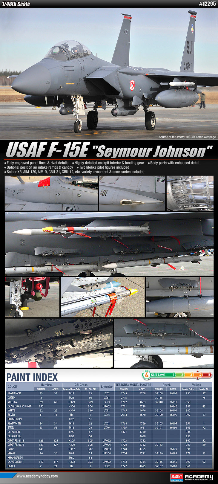 Academy 12295 1:48 F-15E Seymour Johnson USAF Fighter Plane Kit