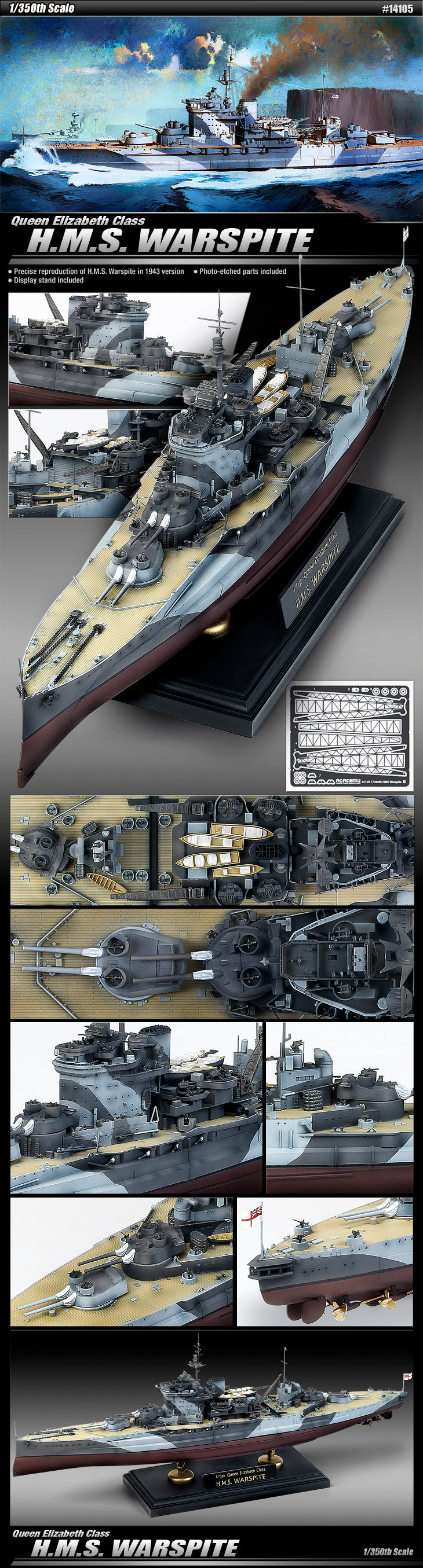 Academy 14105 1:350 HMS Warspite Queen Elizabeth Class Battleship