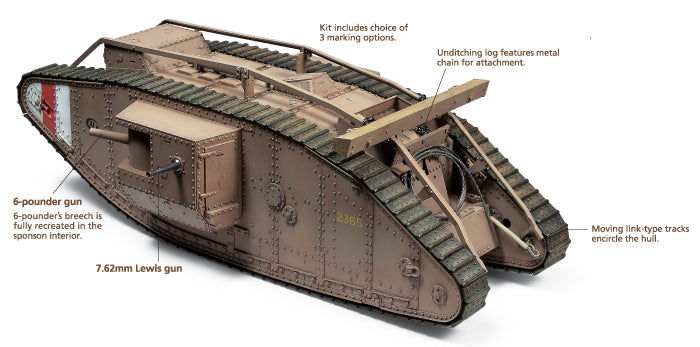 Tamiya 30057 1:35 WWI British Mk.IV Malew/Single Motor & Figures Tank Kit