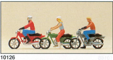 Preiser 10126 HO Young Motorbike Riders Figures (Set of 3)