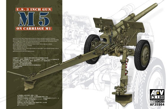 AFV Club AF35S64 1:35 US 3 Inch M5 Gun on M1 Carriage Military Vehicle Model Kit