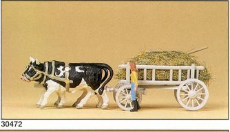 Preiser 30472 HO Farmer & Horses Figures with Small Grass Wagon