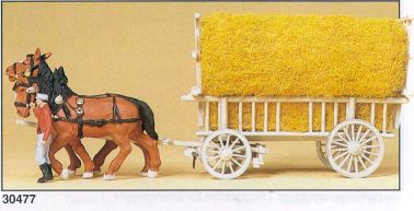 Preiser 30477 HO Farmer and Horses Figures with Large Grass Wagon