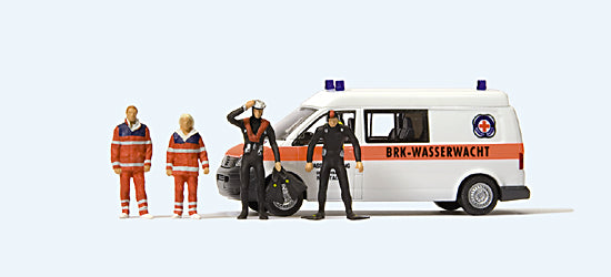 Preiser 33261 HO Water Rescue Team & Divers Figures with Volkswagen T5 Van