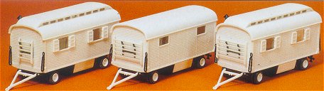 Preiser 20005 HO Unpainted Caravan Wagons Plastic Model Kit (Set of 3)