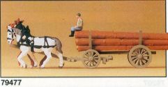Preiser 79477 N Long Wood Cart Horse-Drawn Wagon with Figures