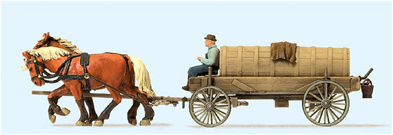 Preiser 30414 HO Liquid Fertilizer/Manure Farm Wagon with Figure & Horses