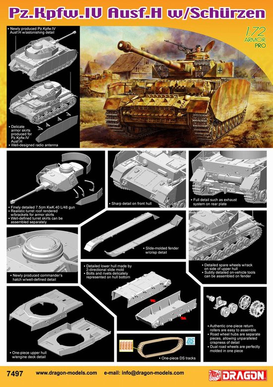 Dragon 7497 1:72 PZKPFWIV AUSF.H W/SC